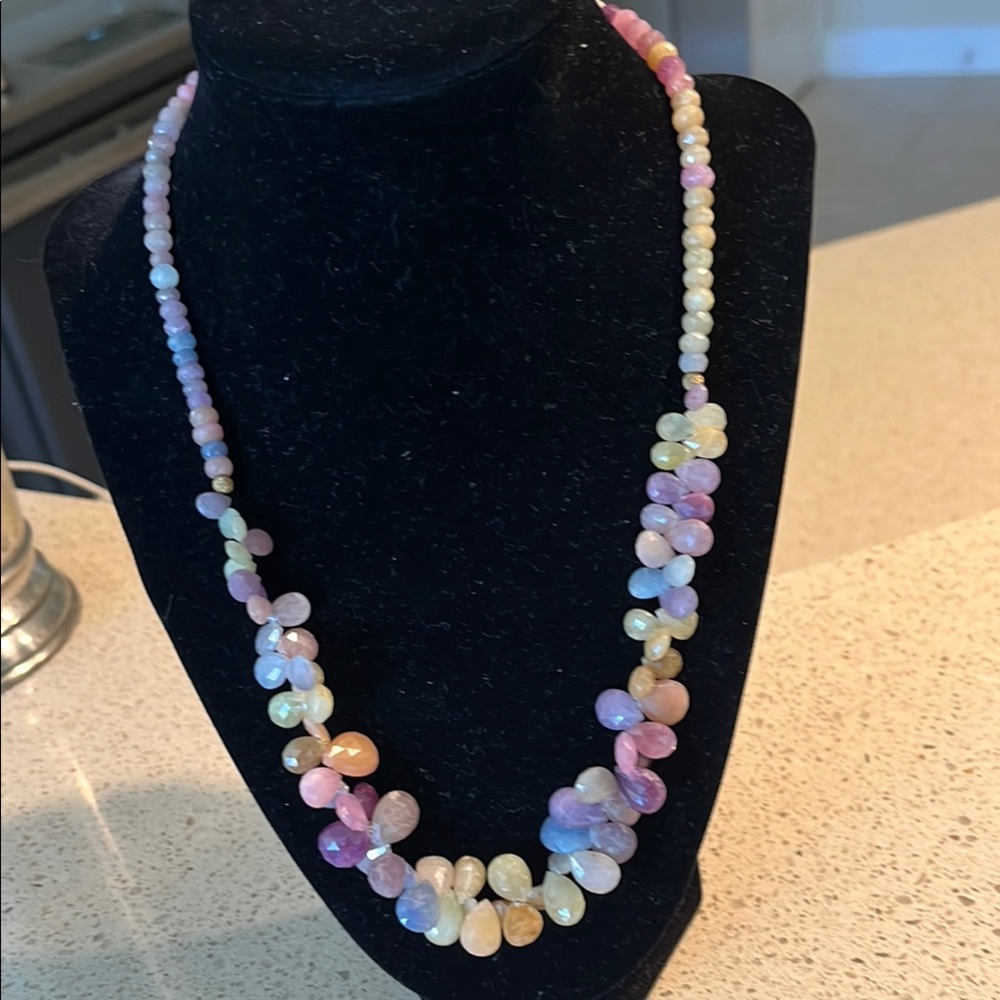 Elegant Raw Sapphire Multicolor Briolette   Necklace
